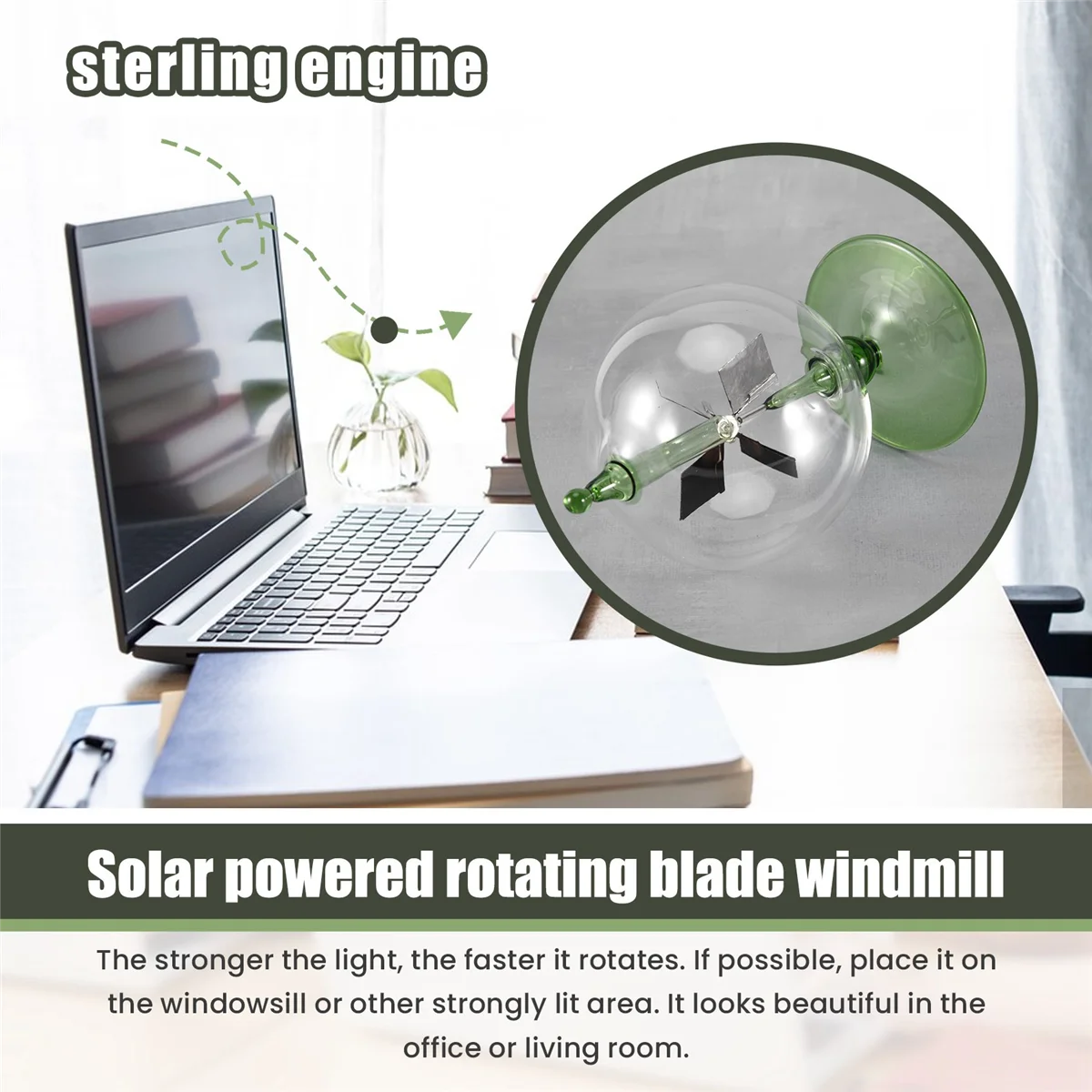 Radiometro a energia solare verde Crookes Solar Energy Spinning Vanes Windmill Gift Home Desk Decoration