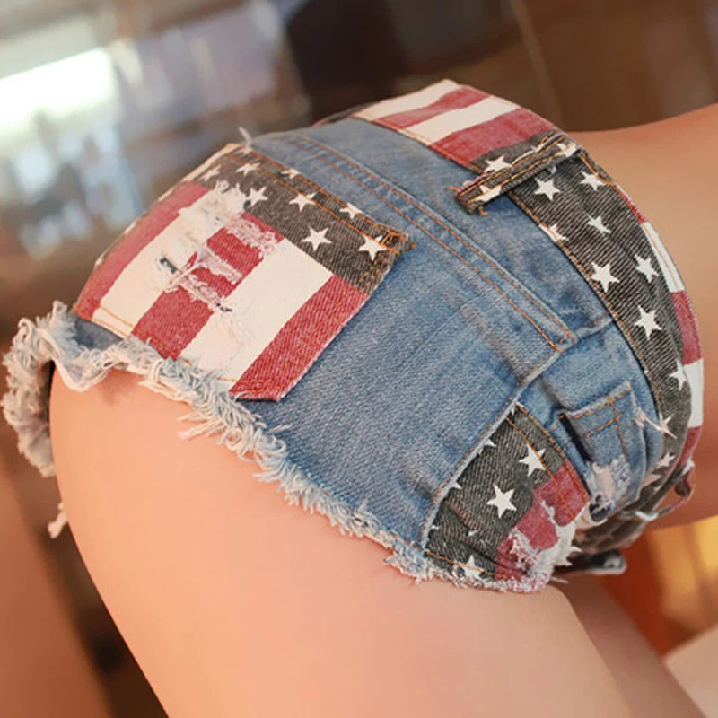 ew Summer Women's Low Waist Jeans Printed Catwhisker Denim Shorts Sexy Hot Pants Nightclub Breakthrough in Europe and America