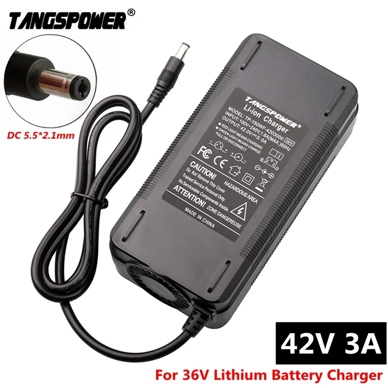 42V 3A Battery Charger For 10S 36V Li-ion Battery Lithium Battery Charger High quality Strong Heat Dissipation DC 5.5*2.1MM