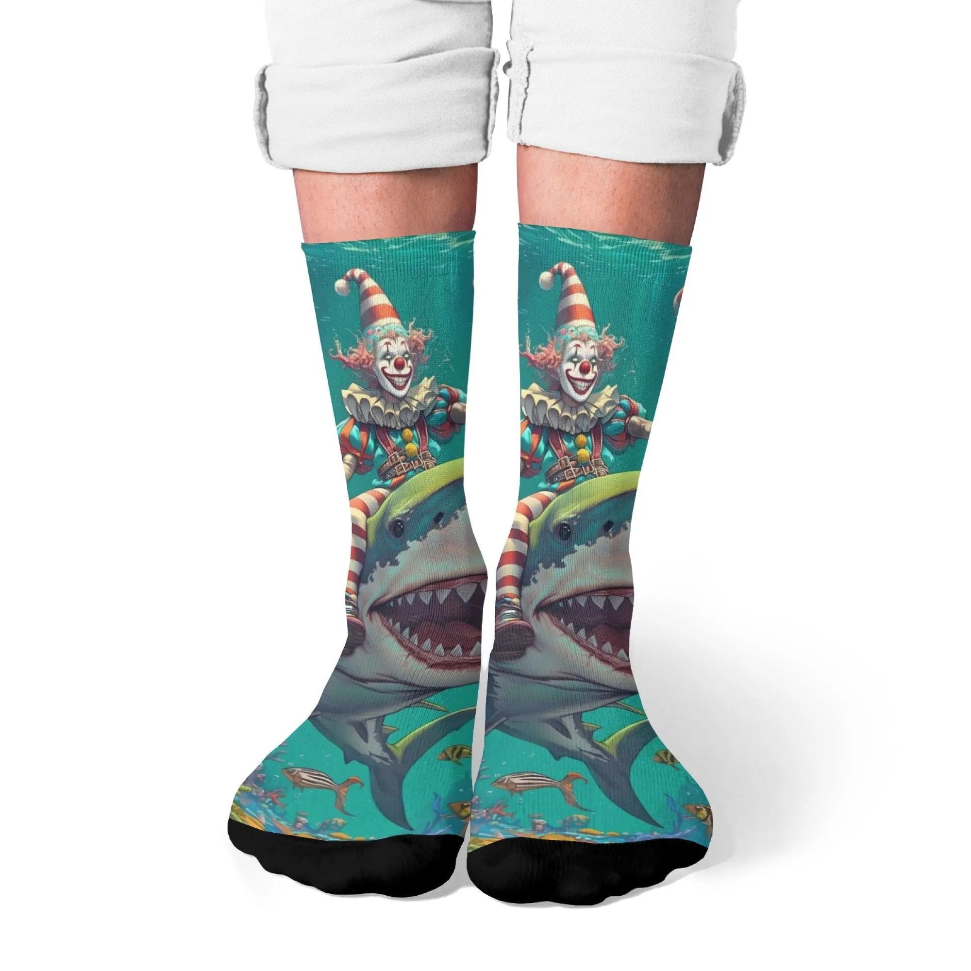 

Fantasy Ocean Style Clown Shark Cycling Print Socks Novelty Harajuku Funny Compression Socks Soft and Comfortable Unisex Gift
