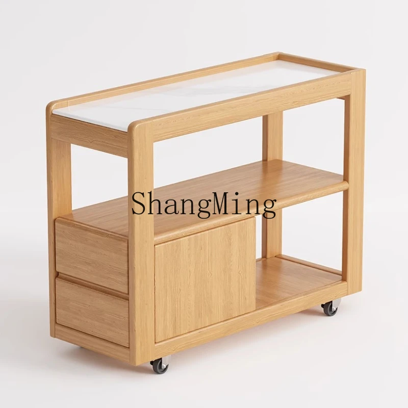 

FG solid wood sofa side cabinet rock slab side table movable coffee table small apartment tea table