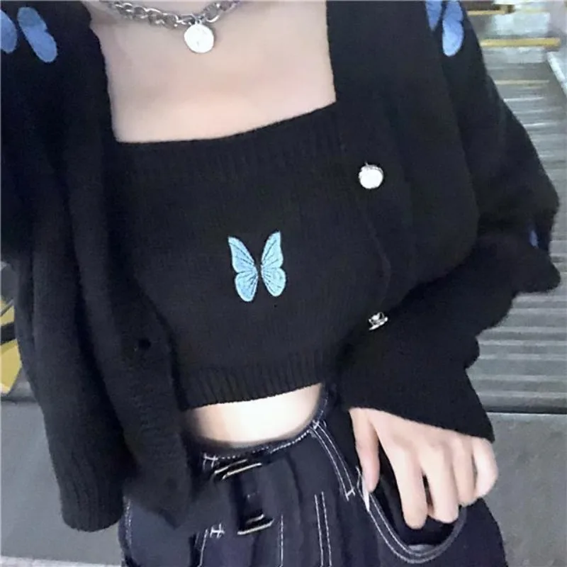 Women Sets Crop Tops Fashion Elegant Sexy All-match Streetwear Printed Knitting Sweaters Bow Slim Korean Style V-neck Chic Soft