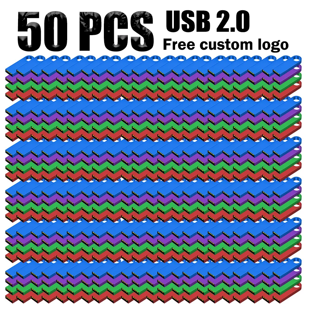 

50PCS Flash Drives Metal 64GB Free Logo Black 32GB Pen Drive 16GB Memory Stick Free Key Chain U Disk 8GB 4GB Gift 128MB
