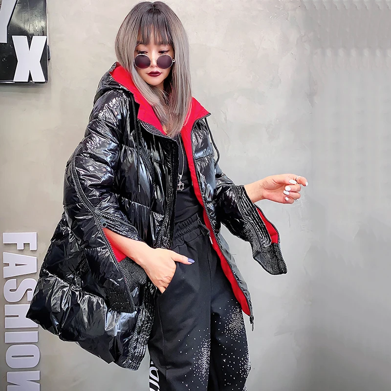 Winter New Womens Down Cotton Jacket Windproof Glossy Warm Parka Long Thicker Coats Female Full Sleeve Thick Streetwear Outwear