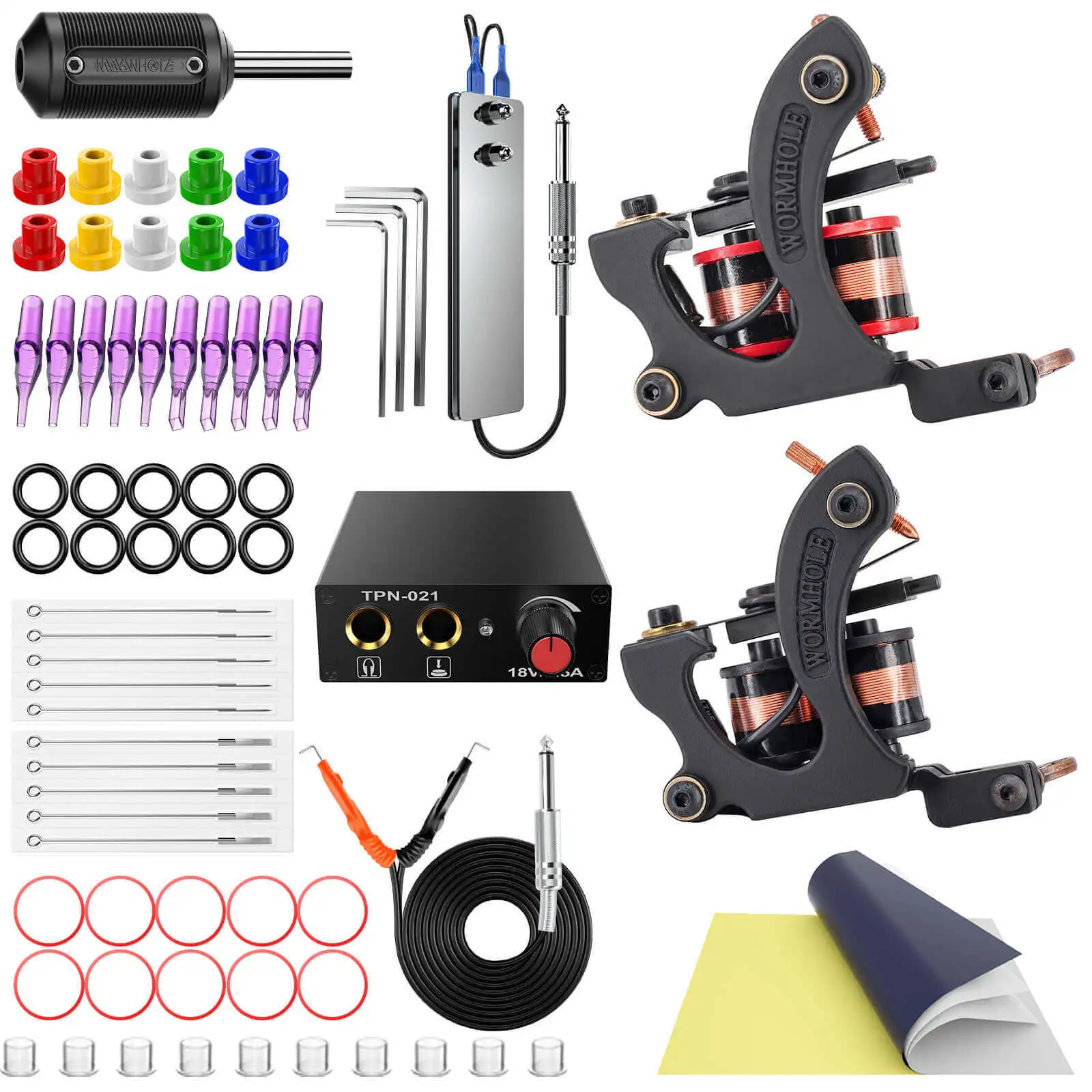 

2022 New Beginner Wormhole Coil Machine Tattoo Teaching Kit Hook Line Foot Power Tattoo Set