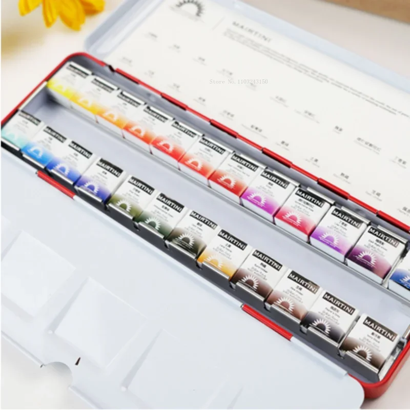 Martini 24 Color Solid Watercolor Pigment Large Capacity Portable Iron Box Set Art Students Creative Painting Filler Materials