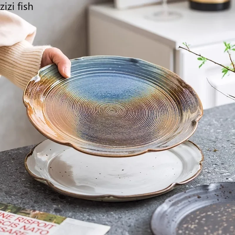 

Retro Flower Shape Plate Ceramic Steak Plate Dessert Plate Restaurant Snack Dim Sum Dish Cake Dish Molecular Cuisine Tableware