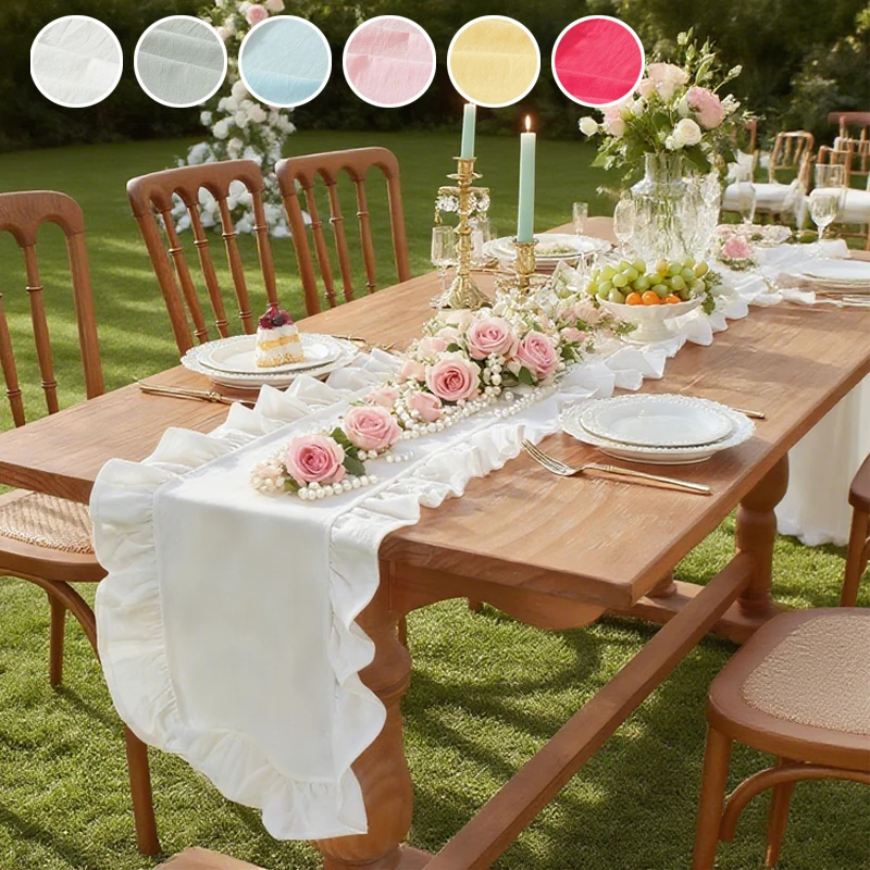 

1PC Ruffled Edge Table Runner Solid Color Cotton Table Runner for Dining Table Christmas Party Wedding Decoration Xmas Gift 2026