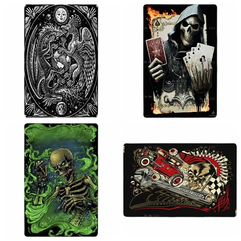 

The Alchemical Dragon Mysterious Santa With Decks Death And Skulls Airbrush Skeleton Hot Rod Flannel Floor Rug By Ho Me Lili