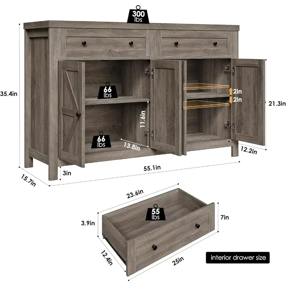 Farmhouse Sideboard for Bar Easy to Use Sturdy Construction Stable Structure Durable Build Long Lasting Non-Slip Feet
