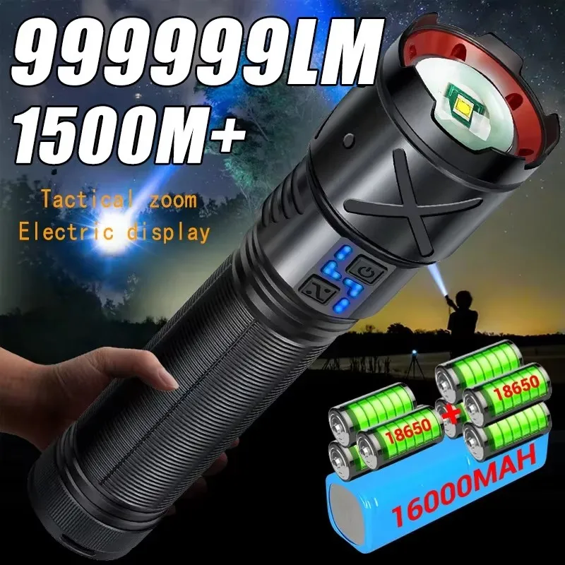 High Power LED Flashlight Powerful Lantern 100W Type-C Rechargeable  Lamp Torch Outdoor Telescopic Zoom Lantern Waterproof Torch