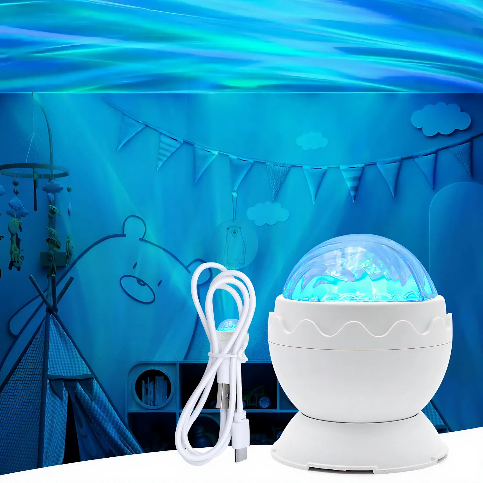 Projector Lamp for Bedroom Living Room Party Northern Light Projector USB Powered Ocean Wave Ceiling Projector RGB 2-In-1