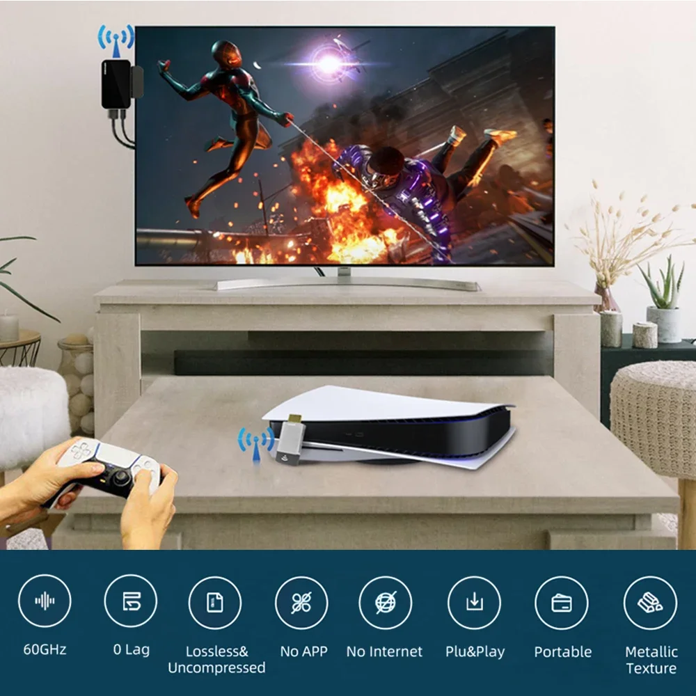 ชุดอุปกรณ์ส่งสัญญาณและตัวรับสัญญาณแบบ USB C Type-c พร้อมเทคโนโลยีการส่งสัญญาณแบบคลื่นมิลลิเมตรไร้สายความถี่ 60GHz ที่มีการขยายการส่งสัญญาณแบบ HD