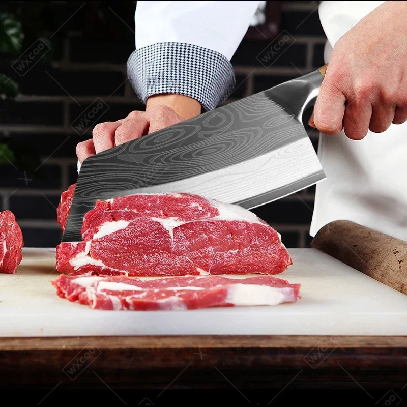 Japanese Kitchen Knife Chef Knife Slicing Meat Cleaver Butcher High Carbon Stainless Steel Laser Kitchen Knives Wood Handle