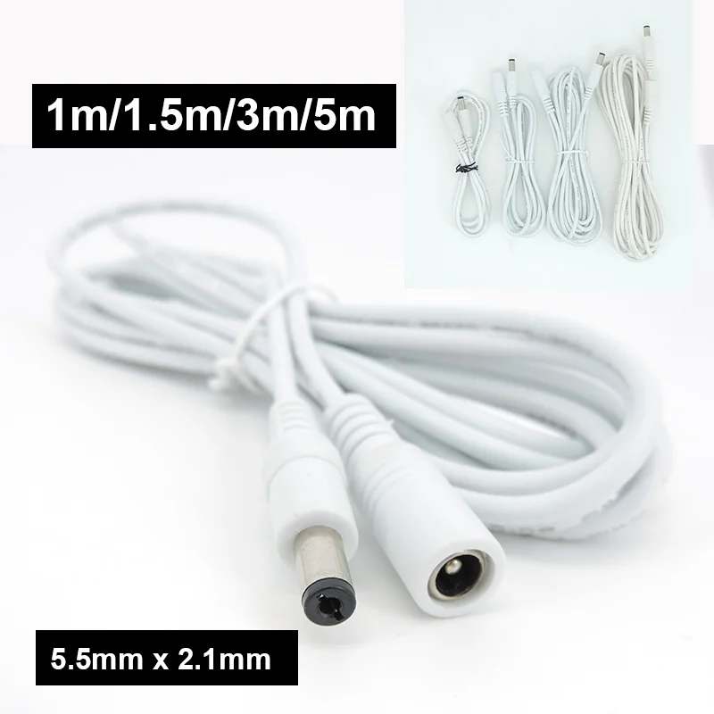 DC 12V Extension Power Cable 1/1.5/3/5m Power Extension Cord Cables for Wifi/AHD/IP Security Cams CCTV Camera 5.5*2.1mm