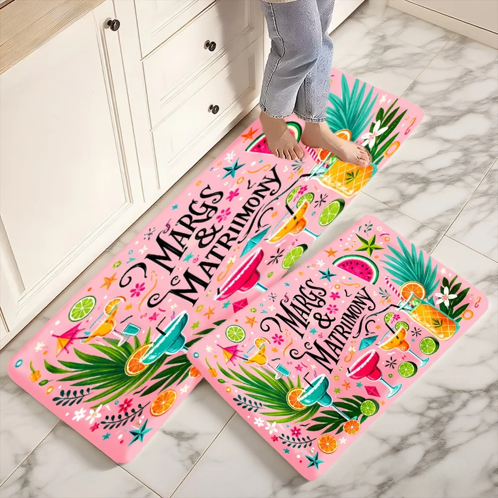 3PCS Mat Set,  Home Decoration for Front Door, Kitchen,  Margs And Matrimony Tropical Cocktail Pattern Kitchen Rug.