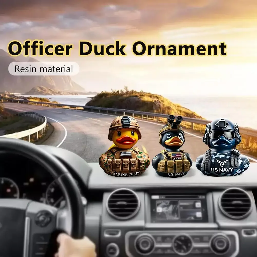 1pc Creative Duck Ornament Veteran Tribute Resin Duck Statue Gothic Sculpture Punk Animal Figurine Desktop Craft Car Collectible view 2