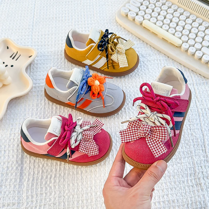 

2025 Spring New Children's Shoes Girls Casual Shoes Korean Version of Fashion Lace Bow Children's Shoes