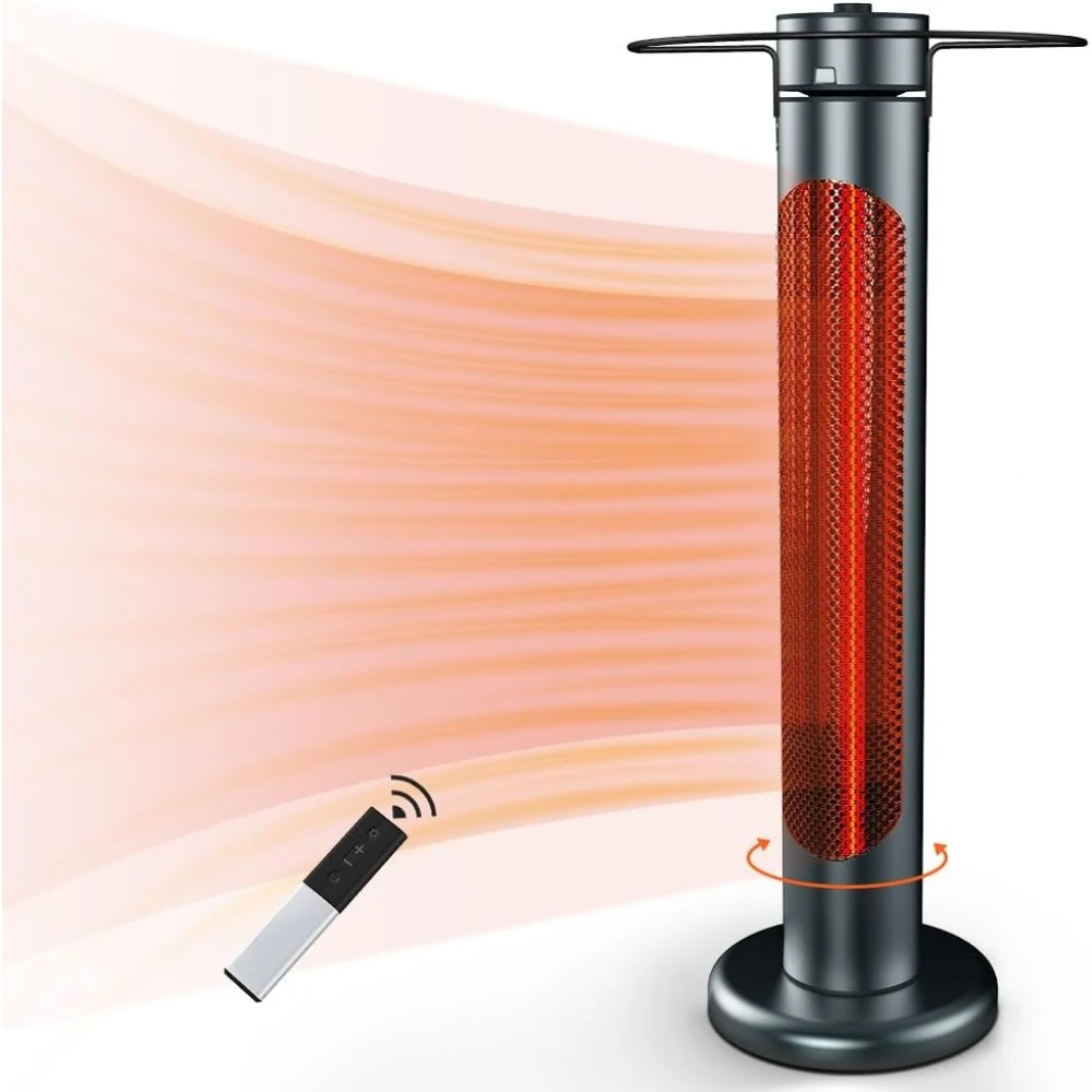 

Electric Heater, 1500W IP65 Infrared Heater with Remote, 8 Heating Levels 8-Hour Timer & Oscillation, Tip-over Protection