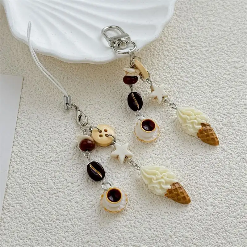 

Cute Coffee Ice Cream Phone Chain Lanyard Bag Keychain Pendant Charm Elegant Keyring Sweet Girly Backpack Hanging Ornament Gifts