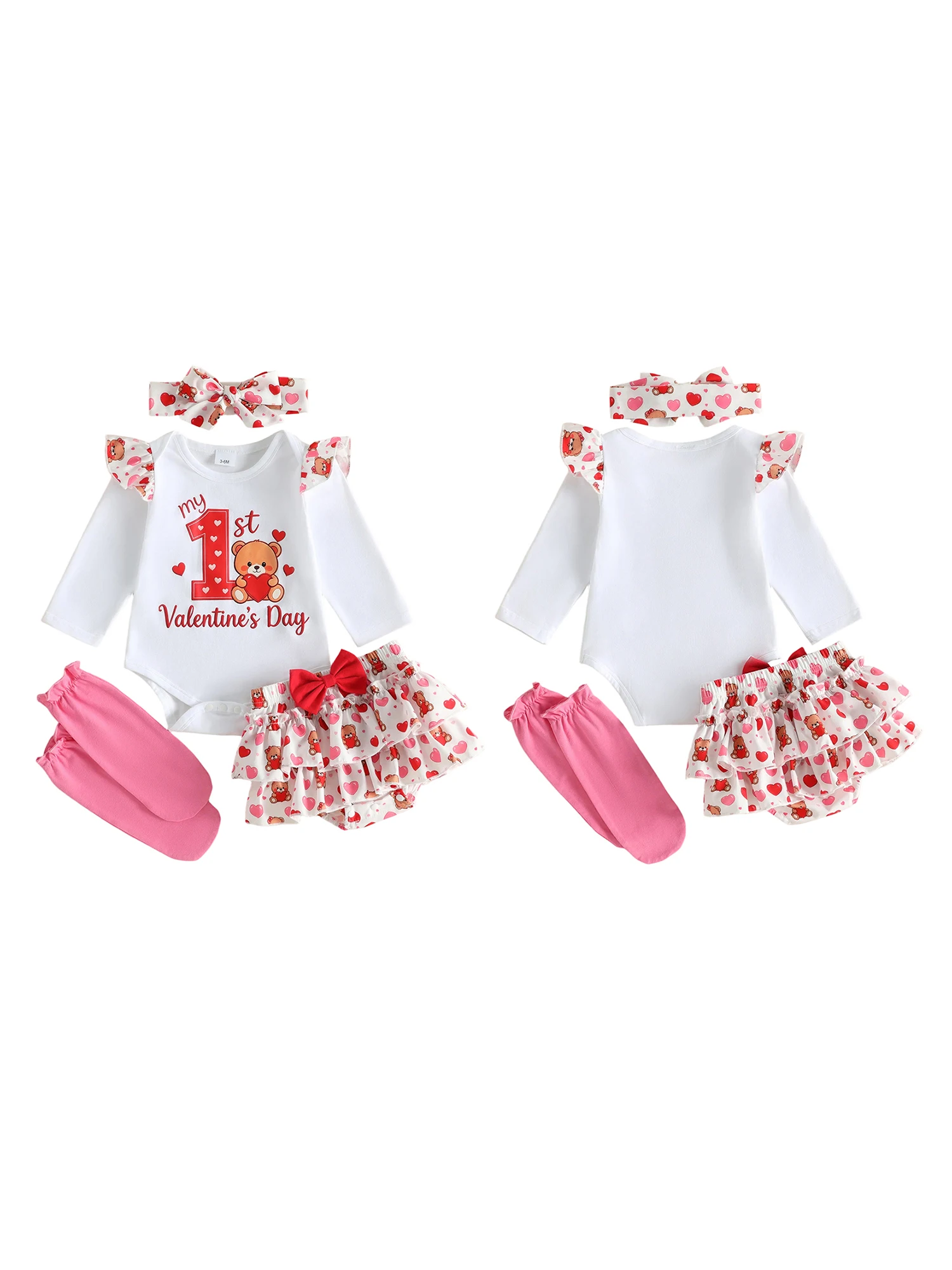 Romper Shorts Stockings Outfit Heart Bear Romper Day Outfit Bear Shorts Baby-Girl-Valentines Baby Girl Valentines