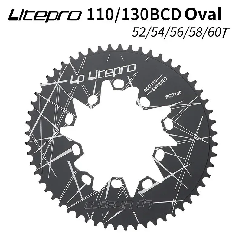 LITEPRO Oval Chainring 130/110 BCD Folding Bike Super Light Chain Wheel Crank Crankset 52T 54T 56T 58T 60T  bike accessories