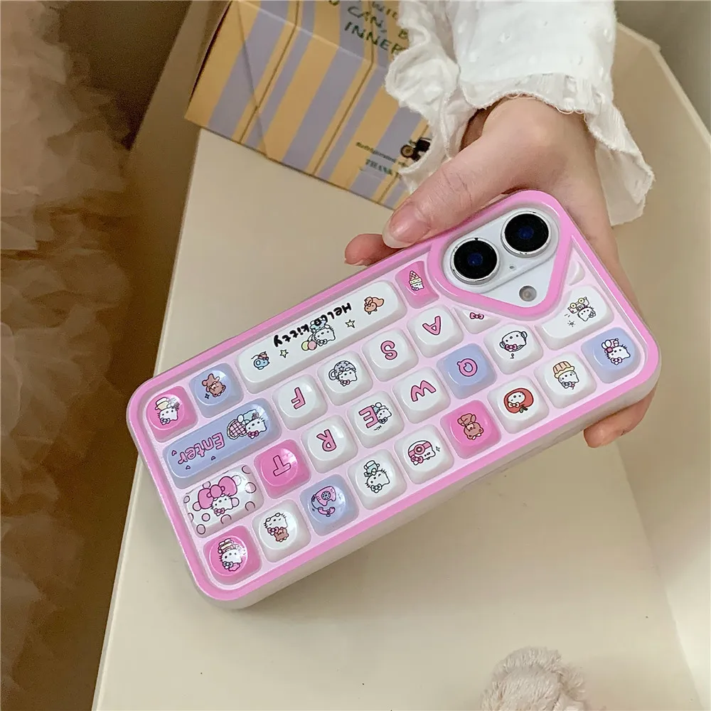 Cute Creative Cartoon Keyboard Kuromi Hello Kitty Case For iPhone 13 12 14 15 16Pro Max Christmas Gift Santa Claus clavier Cover