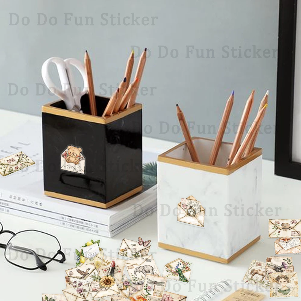 50 pçs artístico e criativo retro envelope pet adesivos à prova dwaterproof água e óleo diy copo de água caixa papelaria portátil caso do telefone