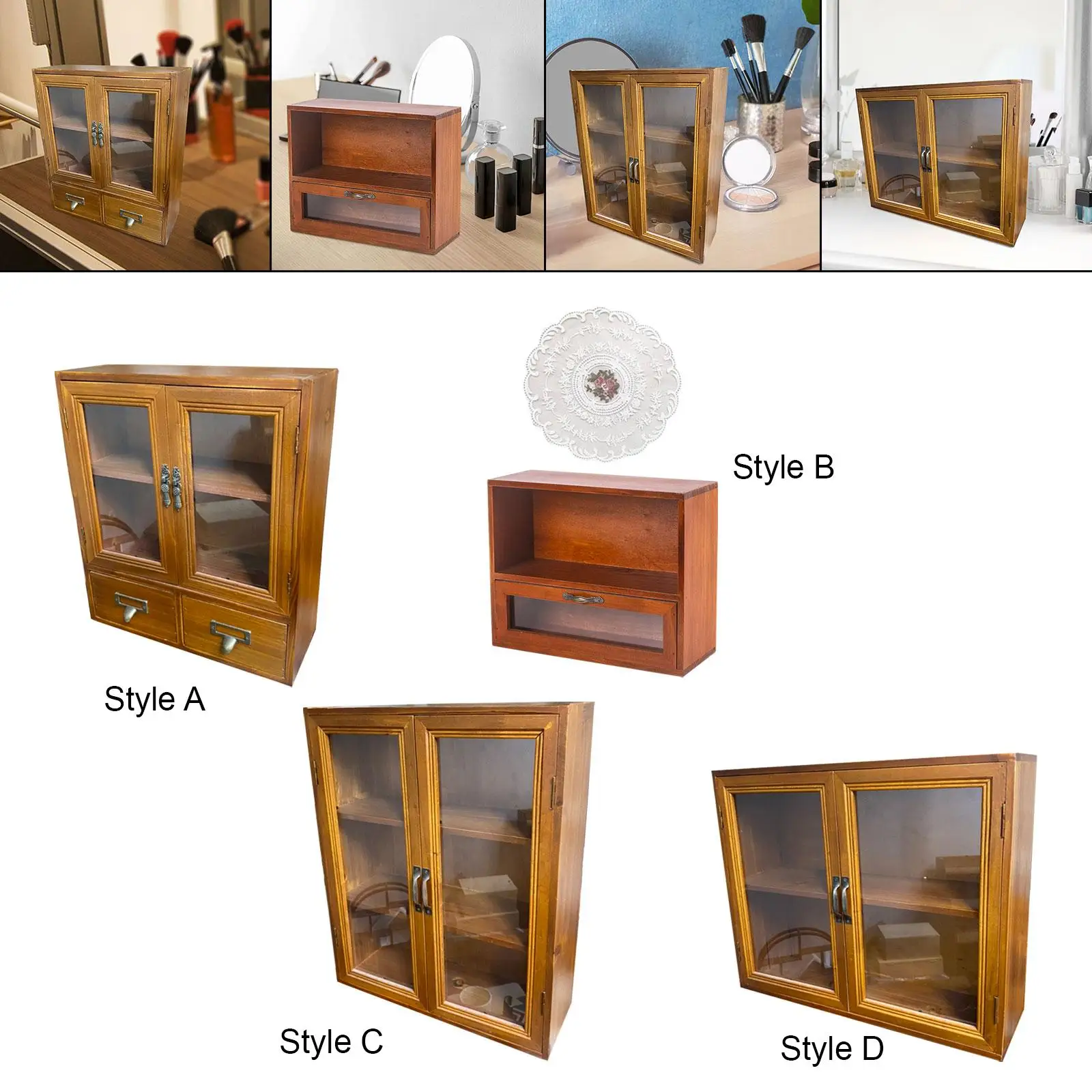 Retro Storage Cabinet Perfume Cosmetics Shelf Small Vintage Rack Cupboard Desk Organizer for Living Room Bedroom Dresser Kitchen view 5