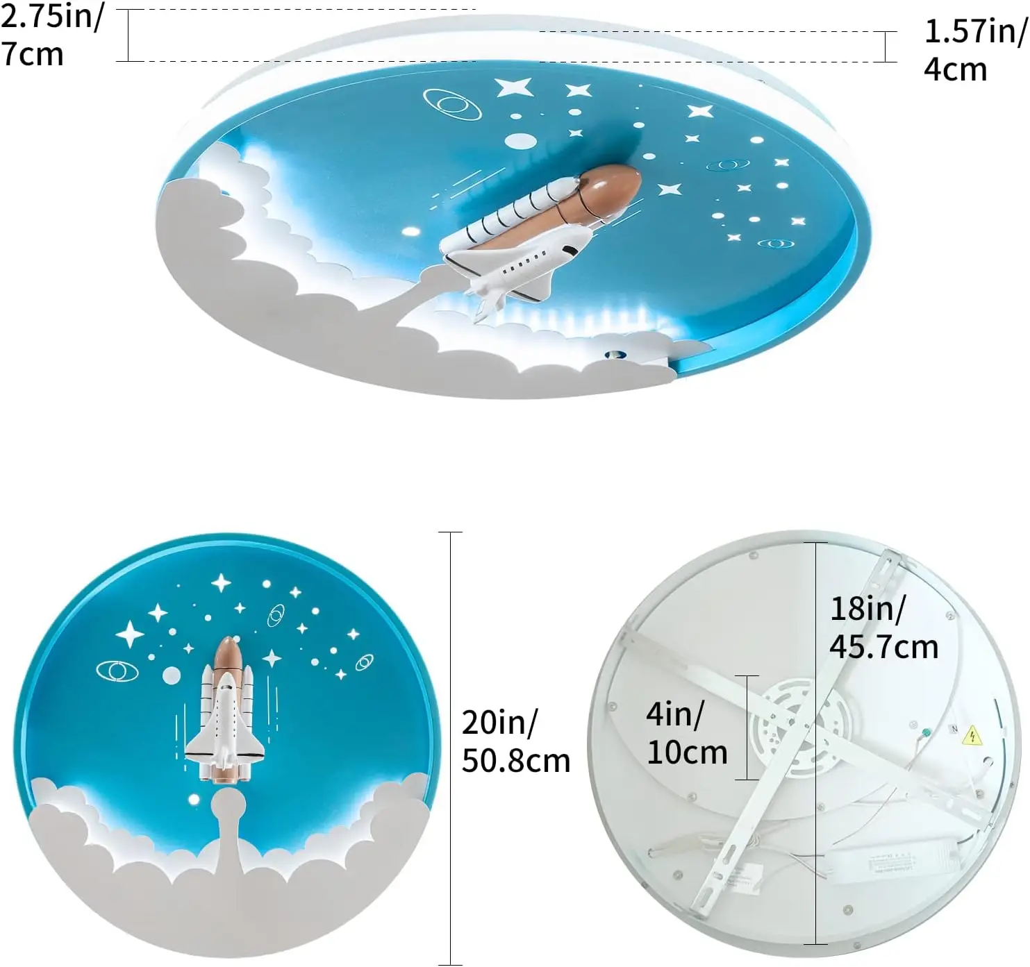 Plafonnier LED à intensité modulable avec télécommande, design moderne, luminaire décoratif de plafond, idéal pour une chambre d'enfant ou une cuisine, 20 pouces, 3000 à 6000K