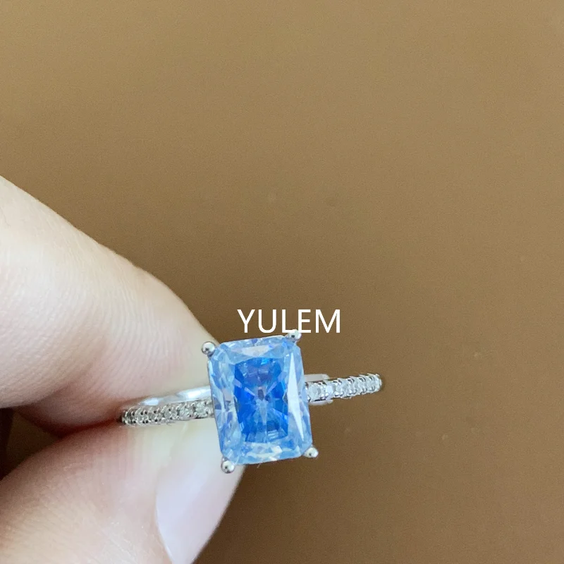 YULEM 2ct 6*8mm Radiant Cut Blue Moissanite Ring for Women Luxury Jewelry S925 Silver Wedding Ring Engagement New Arrival Gift