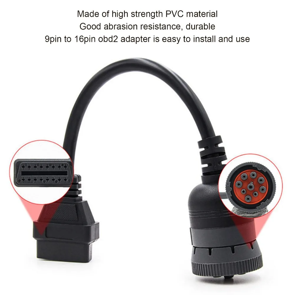 J1939 Protocol Diagnostic Connector Cable Plug And Play Universal OBD2 Scanner Adapter 9PIN Female To 16Pin