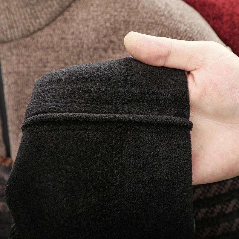 Luxury Man Long-Sleeved Knitwear Mock Neck Zipper Fleece-Lined Thickened Warm Stripe Autumn Winter New Pullover Leisure MensWear