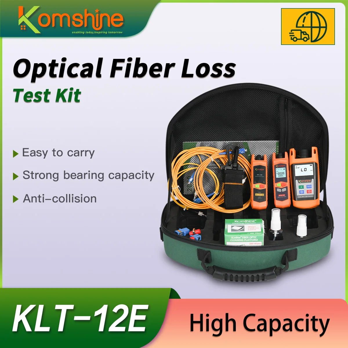 Basic Optical Fiber Toolkit Komshine KLT-12E incl Fiber Optic Power Meter, Light Source,1mw VFL, Fiber Cleaning tool