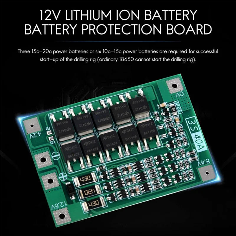 3S 40A Protection Board For Screwdriver 12V Li- 18650 BMS Battery Board With Balance-AT64