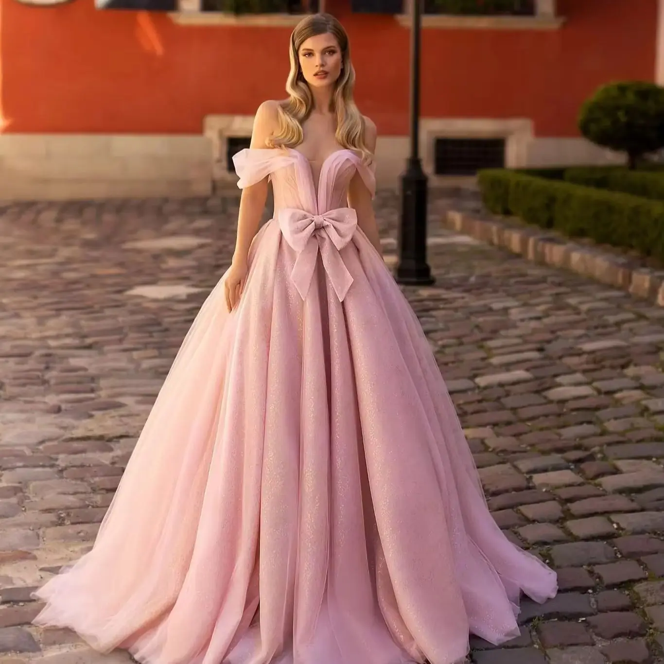 

Princess Sweetheart Prom Dress Pink Off Shoulder Formal Vestido de Gala Backless Party Floor Length Robes De Soiree Customized