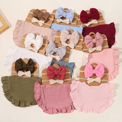 3Pcs Baby Headband Solid Lace Saliva Towel Cotton Bib Newborn Double Side Bibs Boys Girl Bandana Burp Cloths Feeding Protect