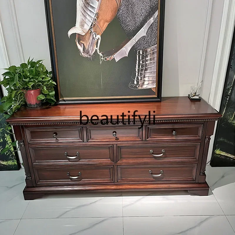 2003 American chest solid wood retro seven chest cabinet black walnut living room storage locker