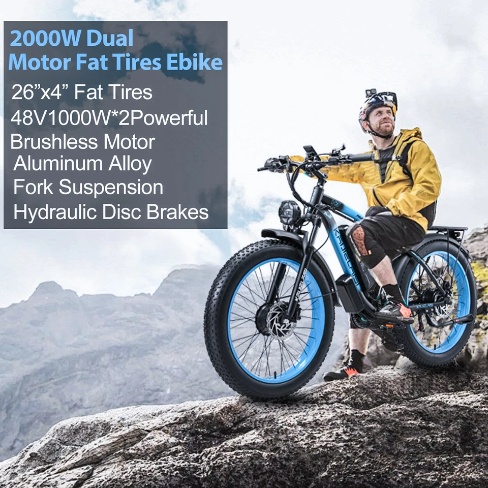 Kaijielaisi V3 AWD Electric Bike for Adults, Peak 4000W Power 26” Fat Tire Ebike, Dual Motor Electric Bicycles, 48V 22.4AH Removable Battery Fast Dual Hydraulic Brakes 21-Speed Electric Mountain EBike image 4