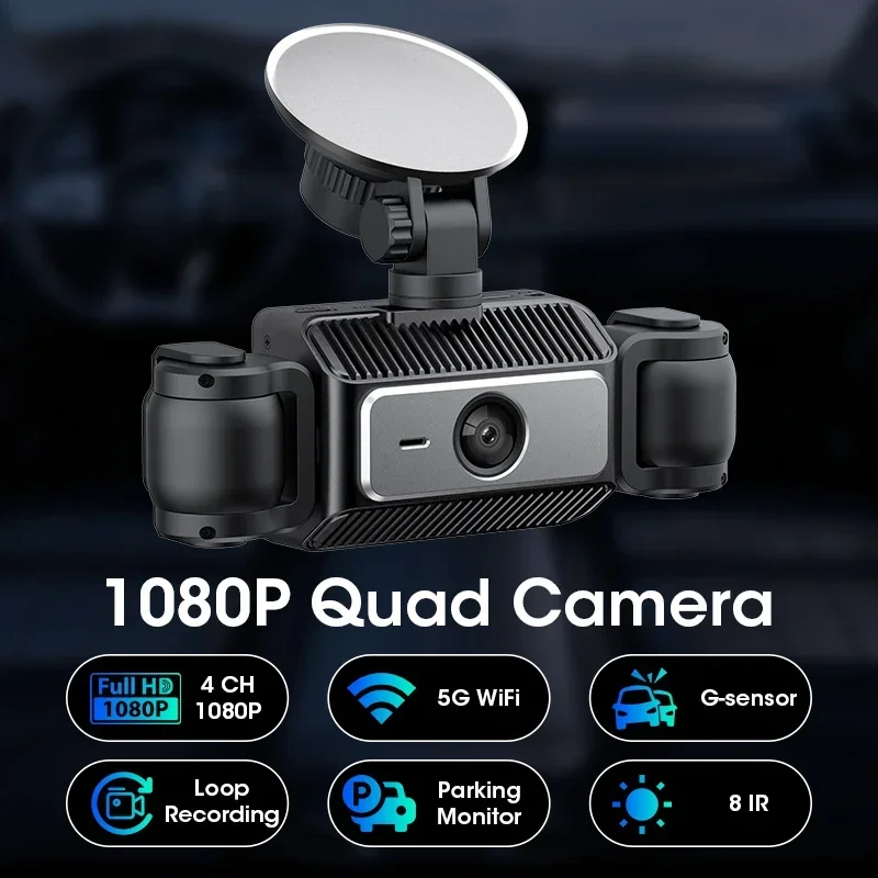 Jansite 360 Degree DashCam 3/4 Channels Video Recorder 1080P Car DVR 24H Parking Monitor Front Right Rear View Night Vision