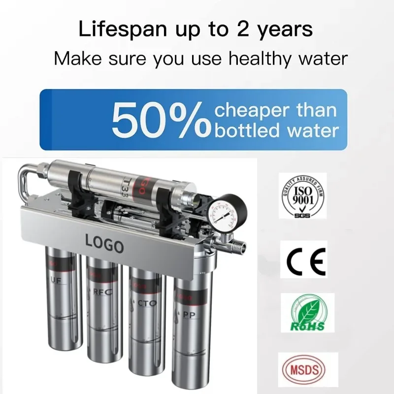 Reduces 99% Chlorine Household Under Sink 5 Stages 304 Stainless Steel UF Water Filter Purifiers