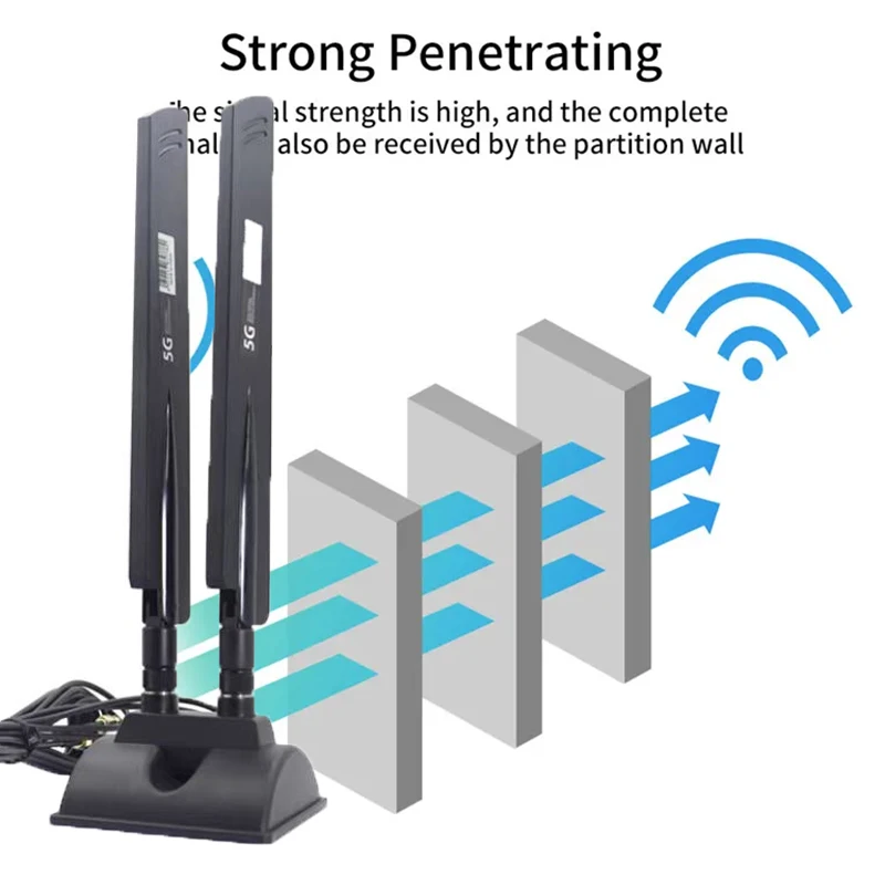 Imagem -02 - Antena do Amplificador do Sinal para o Realce do Sinal Faixa Completa Ganho Alto 22dbi Omni Wi-fi Ts9 rp Sma 5g 4g Lte 3g Gsm 6006000mhz Cabo 2x2