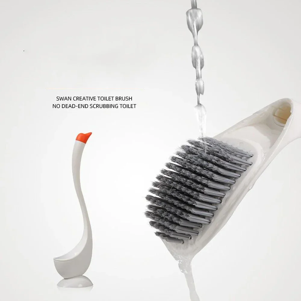 Swan Shape Toilet Brush Clean No Dead Corner Bathroom Toilet Toilet Vertical Cleaning Brush with Base Bathroom Products