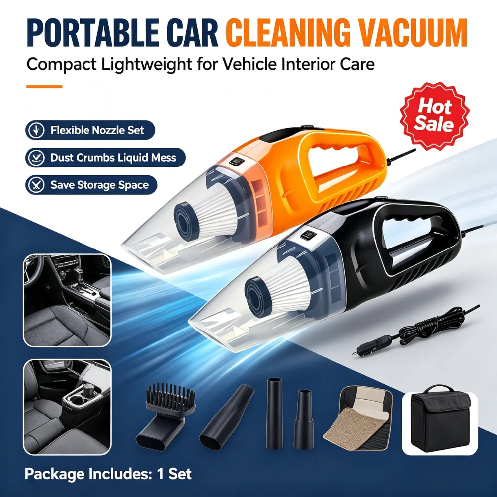 High Power Portable Car Vacuum Cleaner Wet Dry Handheld Vacuum For Car Interior Dust Crumbs Liquid Cleaning Tool