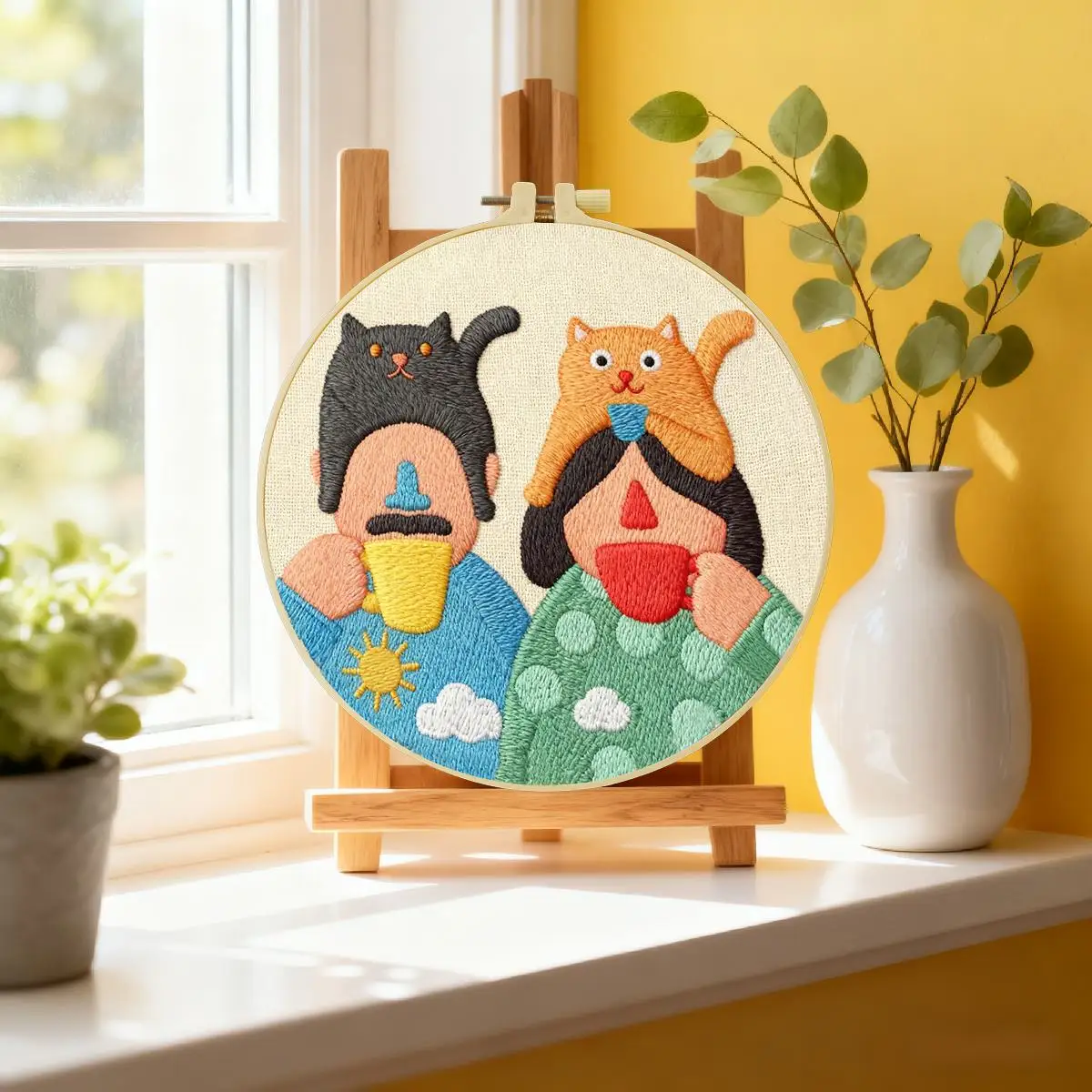 1 Stück 20X20CM/15X15CM 7,87/6,3 Zoll Stickerei-Starter-Kit für Paare DIY-Kit DIY-Stickerei-Kit Handarbeiten Nähkunst – Detail 1