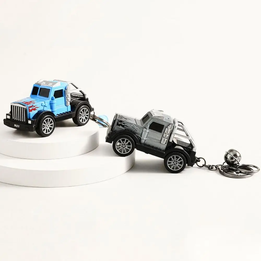 Creative Mini Truck Keychain Simulation Cool Pull-back Car Keyring with Bell Plastic Backpack Pendant Boy