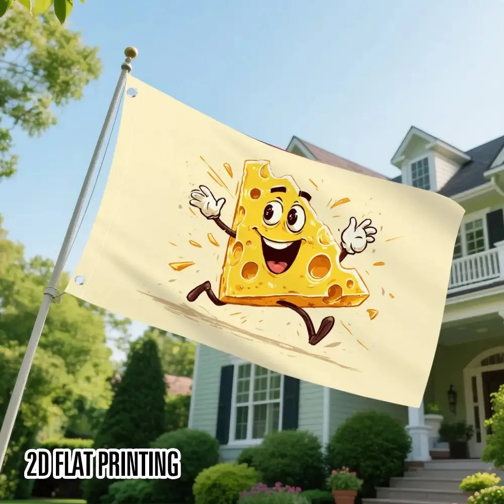 Cheerful Running Cheese Slice Garden Flag Durable Polyester Whimsical Indoor Outdoor Decor