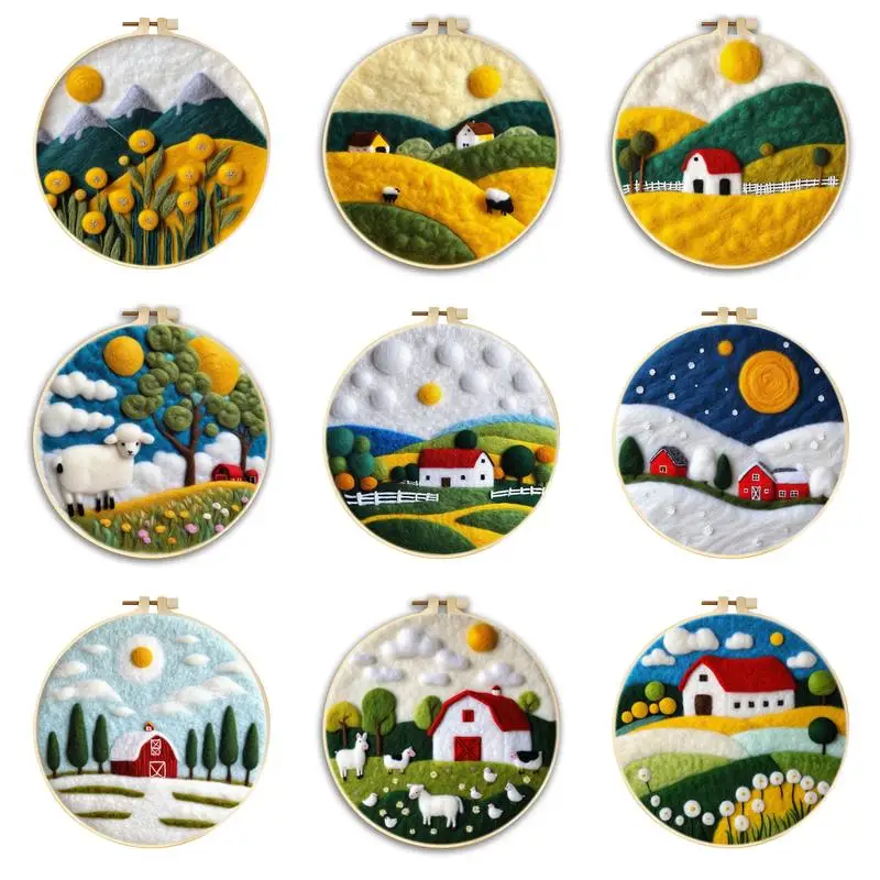 

Farm Diy Needle Felt Painting Wool Felt Needle Felt Supplies For Beginners Needle Felting Starter Kit With Embroidery Hoop Craft