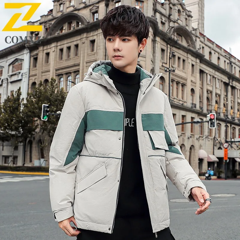 COMXZ 2025 Men Women Winter Stand Collar Puffer Jacket American Style Waterproof and Windproof Couple Hooded outdoor sports Coat