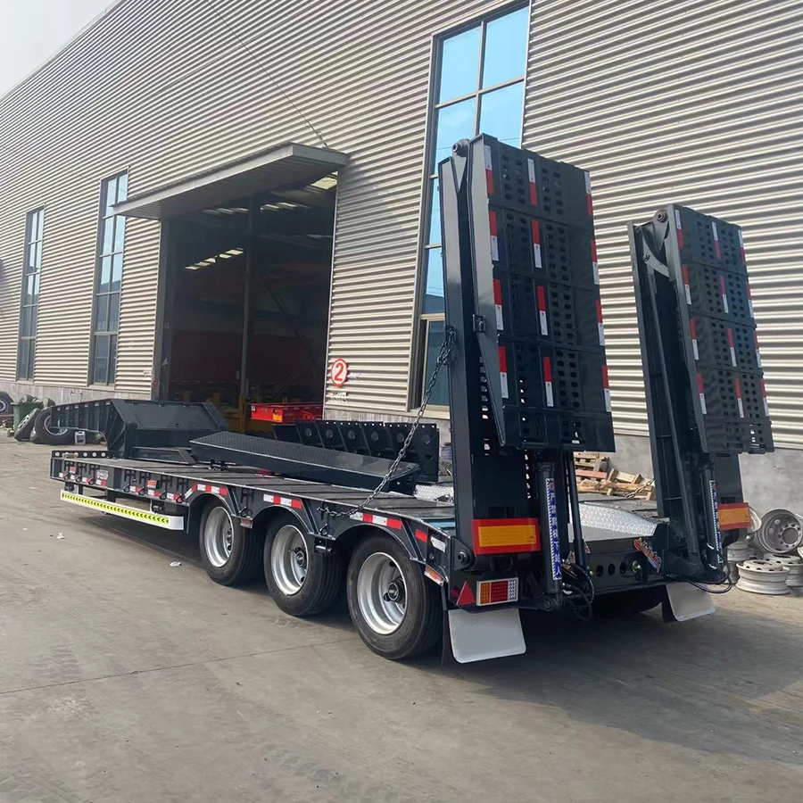 Lowboy Lowbed Semi Trailer with Ramp 2-4 Axles 40-100 Ton Capacity Steel Material Manufactured in China Truck Trailer
